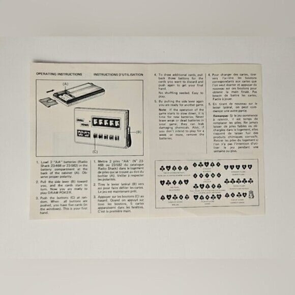 Vintage 80's Radio Shack Draw Poker Card Game Japan 60-2351 Handheld Ele… - Picture 10 of 11